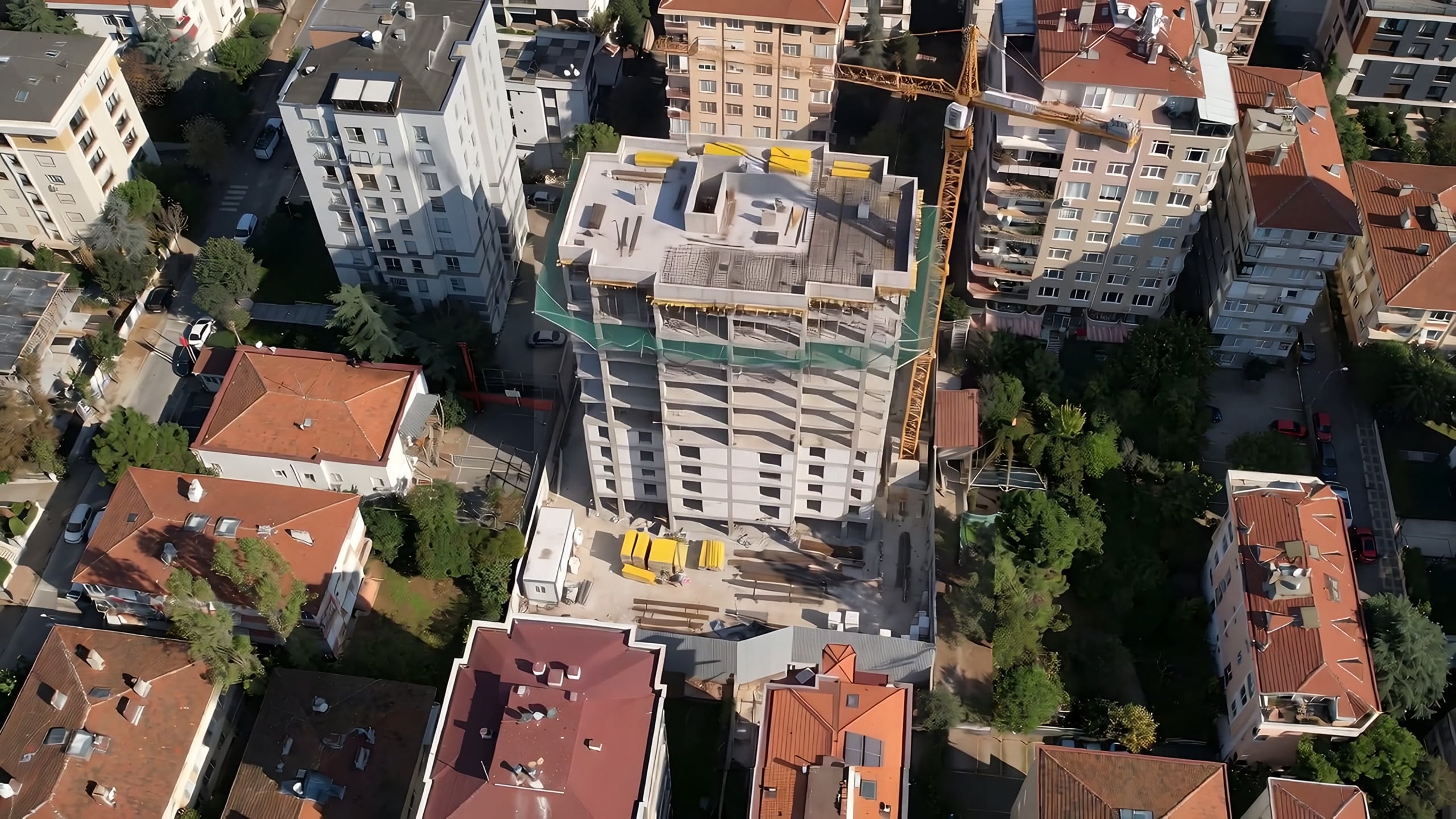 Turkuaz Life Sitesi şantiyesi, karkas aşaması, havadan